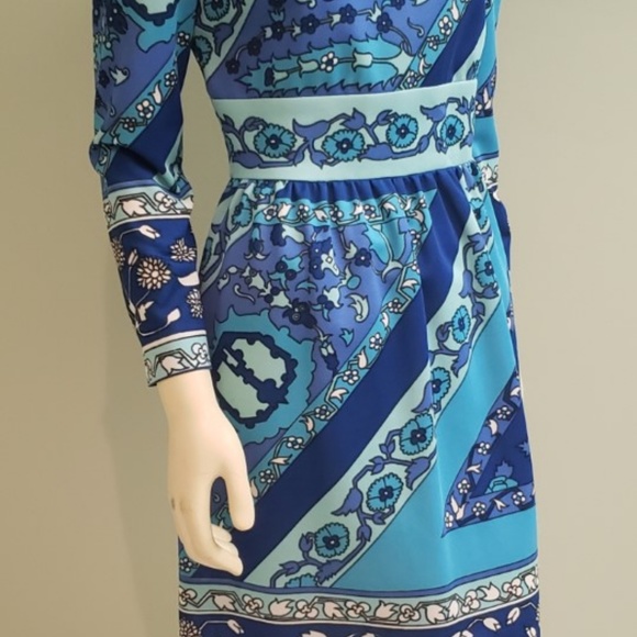 mid century mod print dress like Emilio 1970's M - Picture 4 of 8
